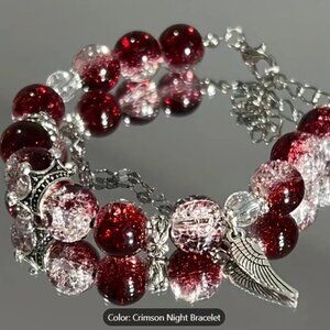 ✨NEW✨Dark Red Crown Charms Beaded Bracelet - Crimson Red
